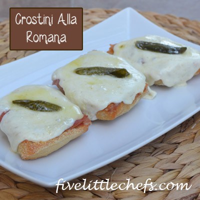 Crostini Alla Romana from fivelittlechefs.com #crostini #pasta #sage