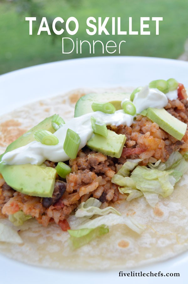 Are you running to sports practices as much as I am? This Taco Skillet Dinner is an easy dinner recipes to compile as a burrito to take on the go.