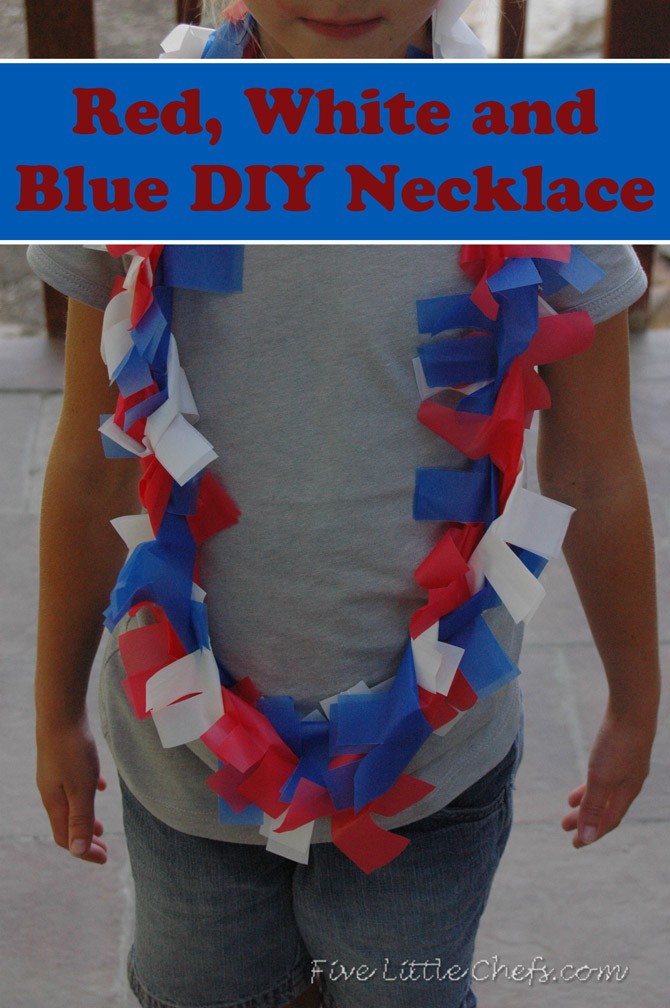 Red, white and blue DIY necklace from fivelittlechefs.com