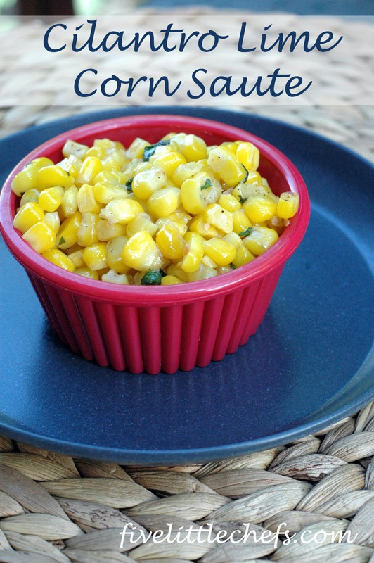 Cilantro Lime Corn Saute from fivelittlechefs.com An easy side dish to prepare within minutes with minimal ingredients. #corn #recipe #cilantro