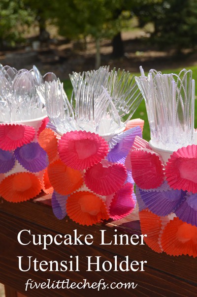 Cupcake Liner #Utensil Holder from fivelittlechefs.com #kidscrafts