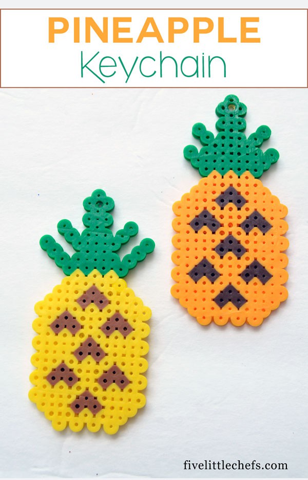 DIY Pineapple kids crafts keychains for keys or backpacks.