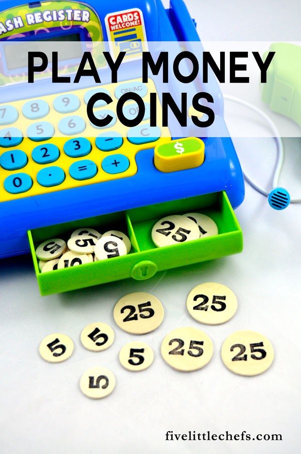 DIY play money coins for your play kitchen. Super easy to make!