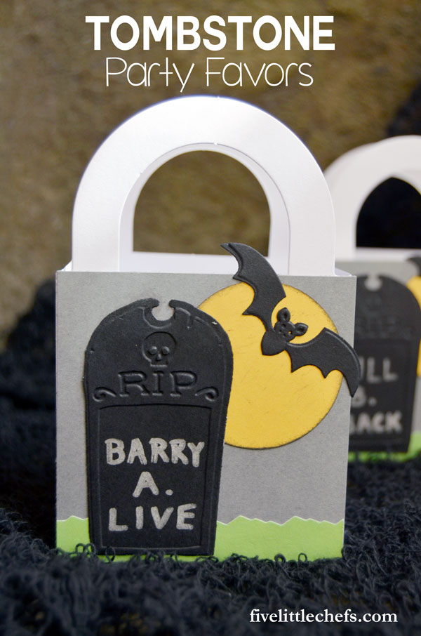 These cute DIY tombstone halloween party favors are easy to make and add onto dollar store favor boxes. Use this as a craft at your school's halloween party