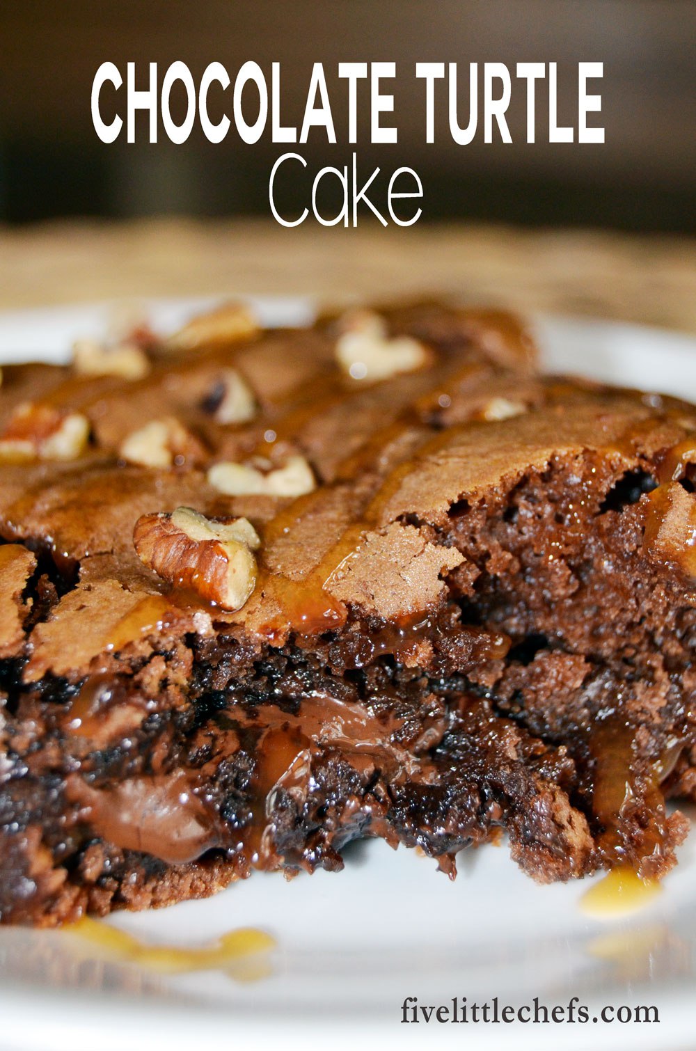 Chocolate Turtle Cake is an easy recipe. Use a german chocolate cake mix then add in some chocolate chips and caramel.