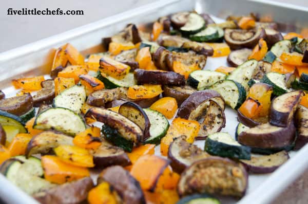 Roasted Mixed Vegetables with Basil is an easy side dish to prepare. This is a great recipe kids can help with or make themselves from fivelittlechefs.com
